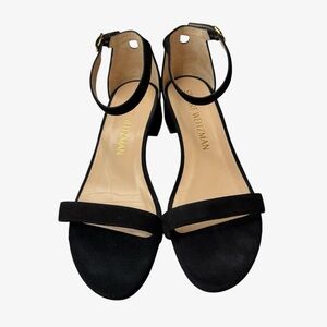 Stuart Weitzman Women's Black Suede Low Block Heel Ankle Strap Sandals Size 10.5